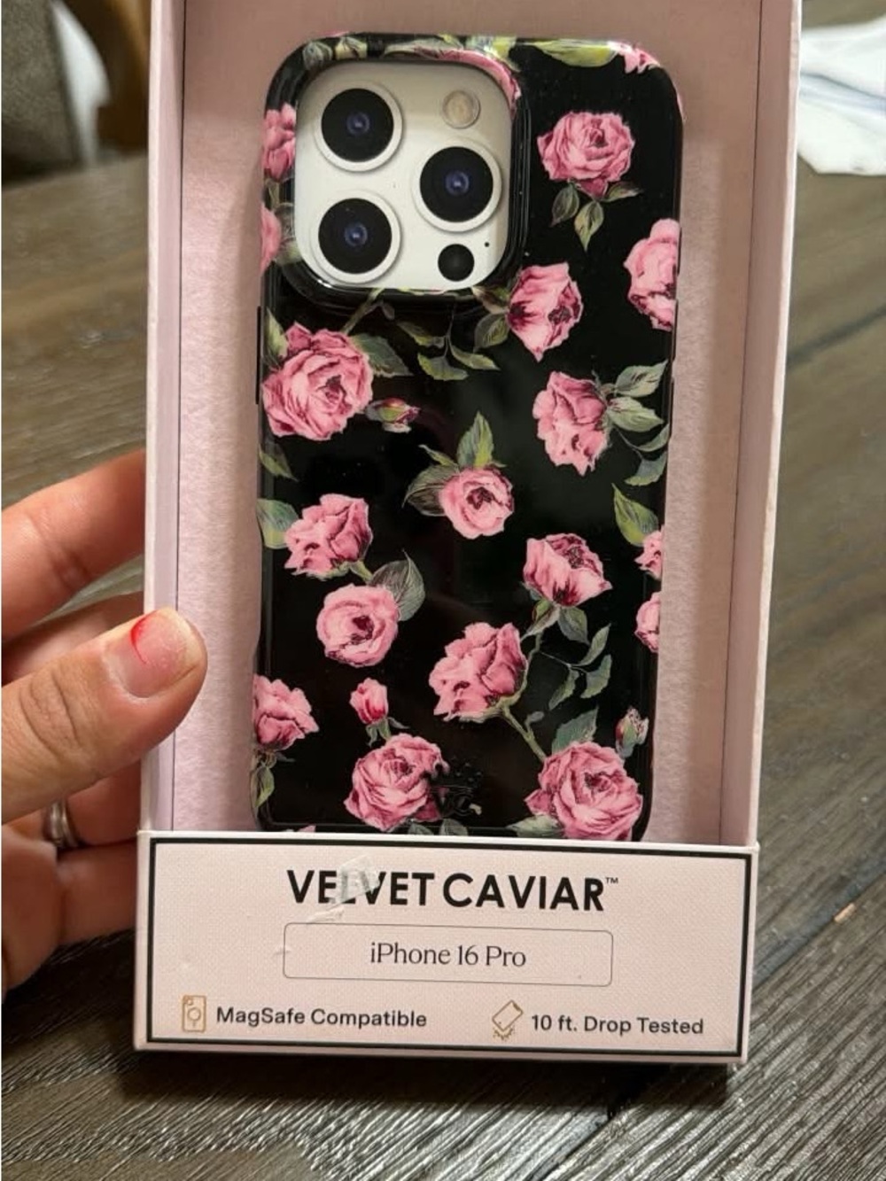 Velvet Caviar Black Floral iPhone Case with Pink Roses
